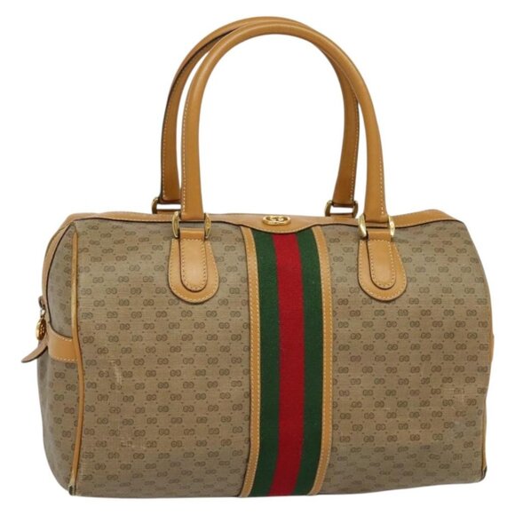 GUCCI Micro GG Supreme Web Sherry Line Hand Bag PVC Beige Gold Auth - Picture 1 of 15